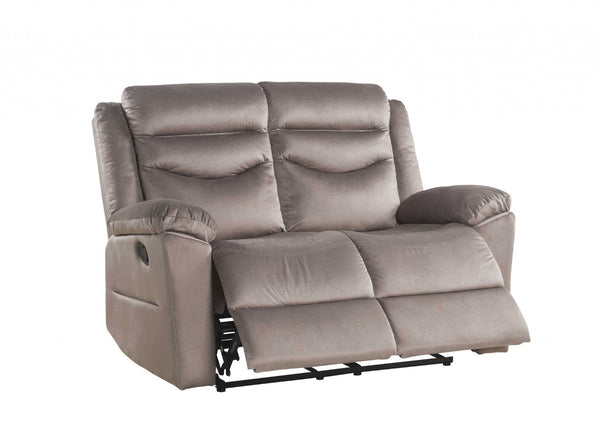 HomeRoots 57" Brown Velvet Manual Reclining Love Seat - Luxurious Comfort for Cozy Spaces, Perfect for Two! 347271