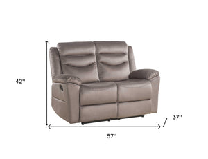 HomeRoots 57" Brown Velvet Manual Reclining Love Seat - Luxurious Comfort for Cozy Spaces, Perfect for Two! 347271