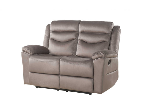 HomeRoots 57" Brown Velvet Manual Reclining Love Seat - Luxurious Comfort for Cozy Spaces, Perfect for Two! 347271