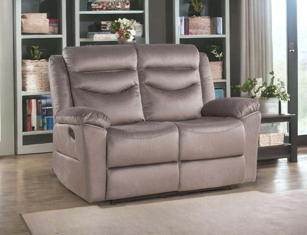 HomeRoots 57" Brown Velvet Manual Reclining Love Seat - Luxurious Comfort for Cozy Spaces, Perfect for Two! 347271