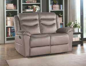 HomeRoots 57" Brown Velvet Manual Reclining Love Seat - Luxurious Comfort for Cozy Spaces, Perfect for Two! 347271