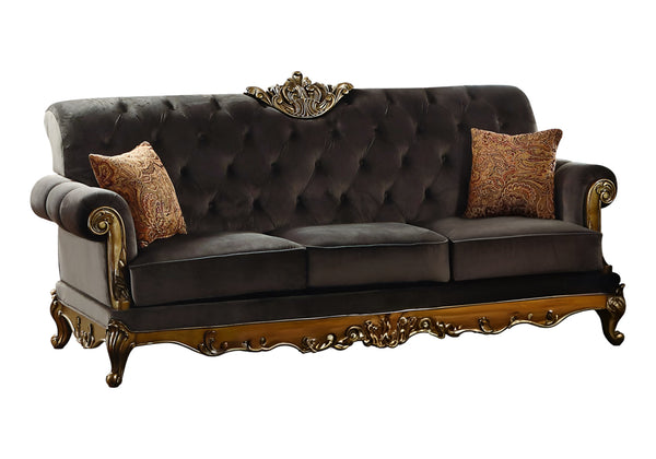 Homeroots 41" Charcoal Fabric Sofa With Champagne Legs   347273