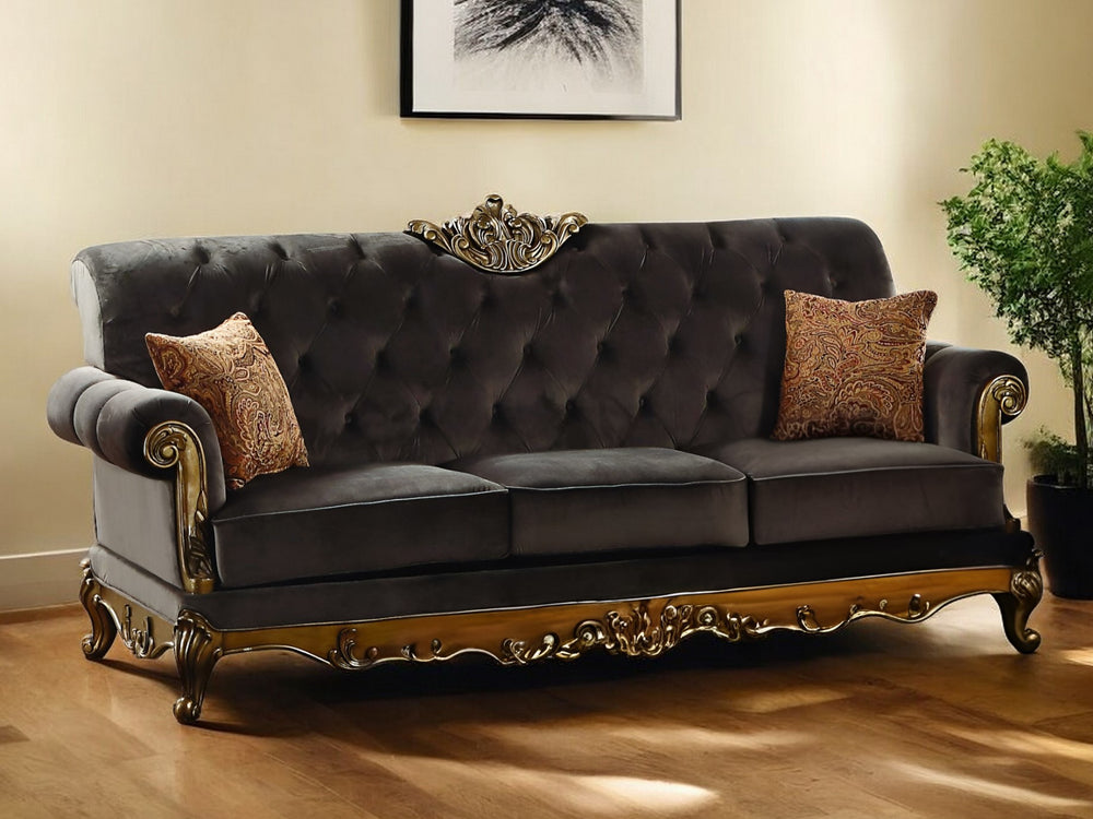Homeroots 41" Charcoal Fabric Sofa With Champagne Legs   347273