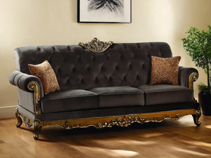Homeroots 41" Charcoal Fabric Sofa With Champagne Legs   347273