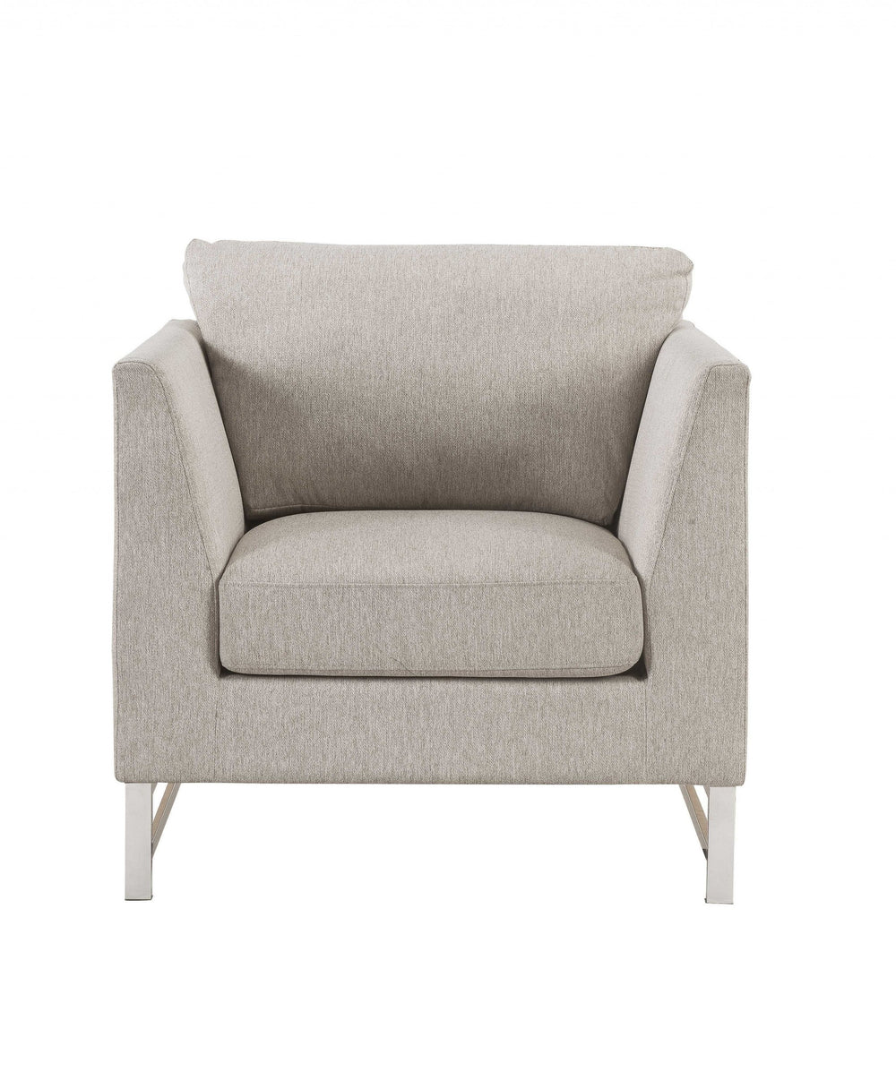 Homeroots 35" X 38" X 36" Beige Linen Upholstery Metal Leg Chair   347286