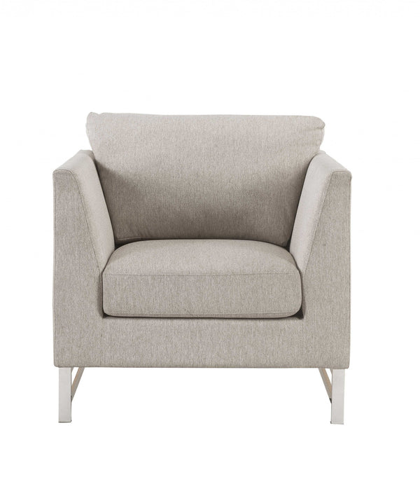 Homeroots 35" X 38" X 36" Beige Linen Upholstery Metal Leg Chair   347286