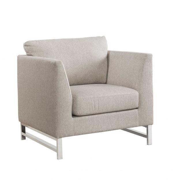 HomeRoots 35" Elegant Beige and White Linen Arm Chair - Modern Comfort, Durable Design for Any Space 347286