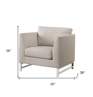HomeRoots 35" Elegant Beige and White Linen Arm Chair - Modern Comfort, Durable Design for Any Space 347286