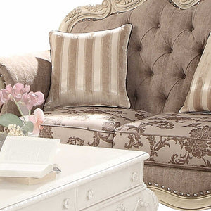 Homeroots 69" Gray And Off White Damask Chesterfield Loveseat And Toss Pillows Gray Fabric & Antique White  347288