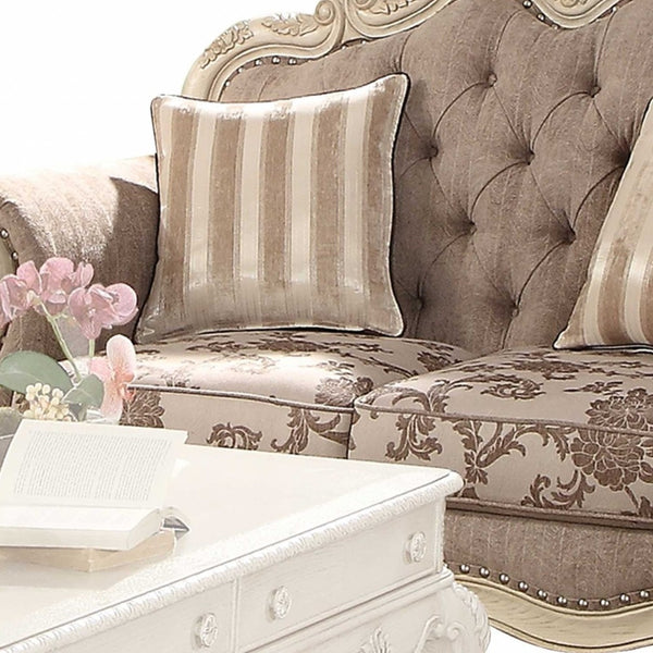 Homeroots 69" Gray And Off White Damask Chesterfield Loveseat And Toss Pillows Gray Fabric & Antique White  347288