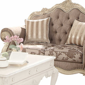 Homeroots 69" Gray And Off White Damask Chesterfield Loveseat And Toss Pillows Gray Fabric & Antique White  347288