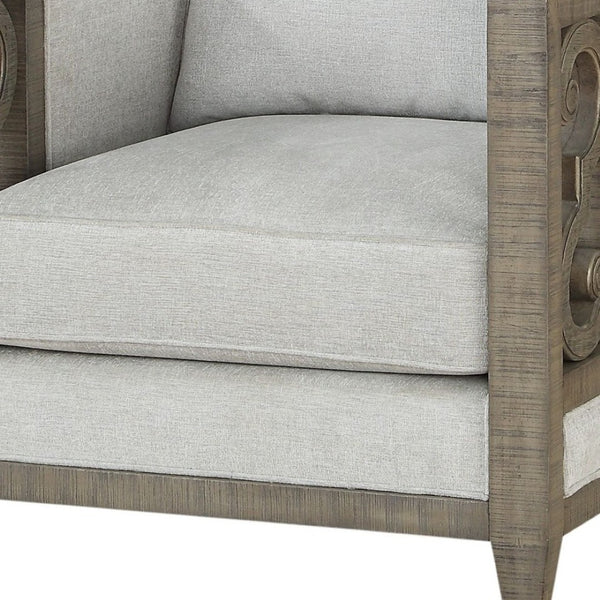 HomeRoots 38" Elegant Natural and Gray Fabric Arm Chair - Modern Comfort with Removable Cushions & Style 347293