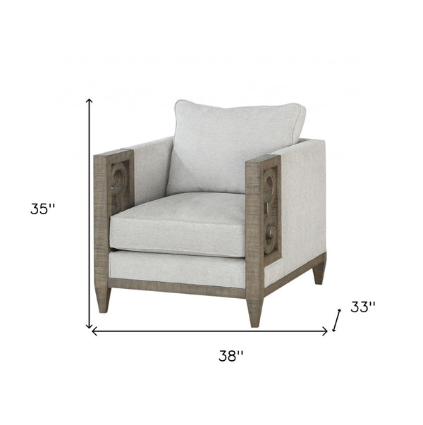 HomeRoots 38" Elegant Natural and Gray Fabric Arm Chair - Modern Comfort with Removable Cushions & Style 347293