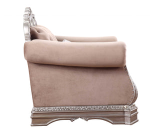 Homeroots 42" Cherry Blossom Pink And Silver Velvet Tufted Arm Chair And Toss Pillow   347294