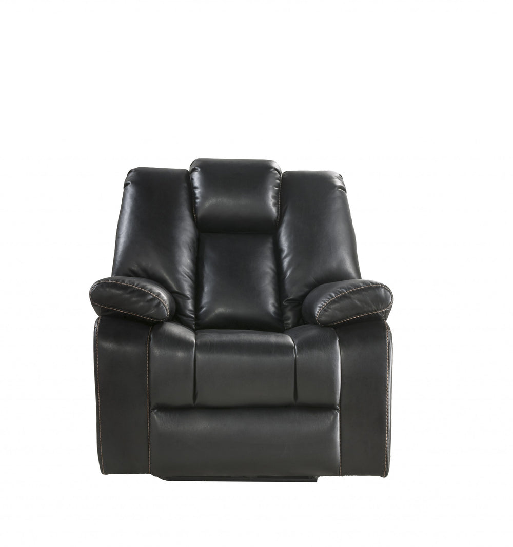 Homeroots 39" X 39" X 43" Black Leather-aire Upholstery Recliner (Power Motion)   347295