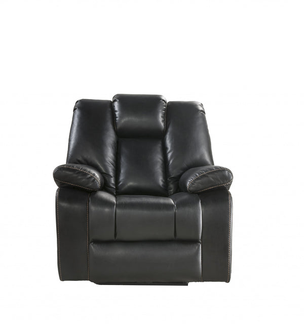 Homeroots 39" X 39" X 43" Black Leather-aire Upholstery Recliner (Power Motion)   347295