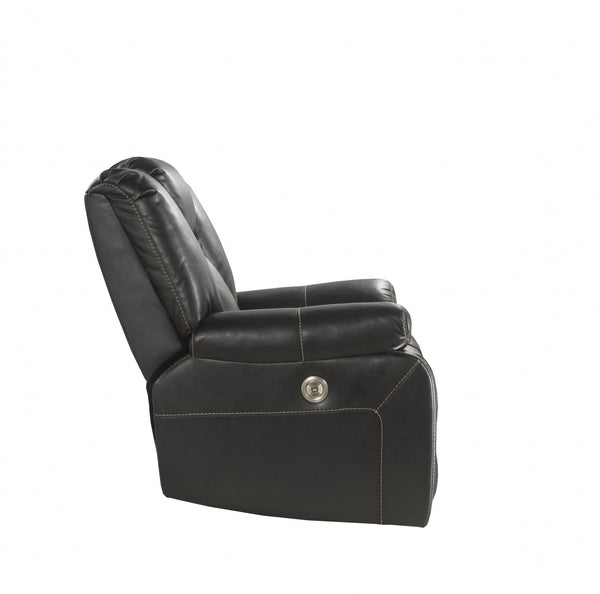 Homeroots 39" X 39" X 43" Black Leather-aire Upholstery Recliner (Power Motion)   347295