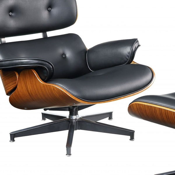 HomeRoots 34" Black and Silver Faux Leather Tufted Swivel Arm Chair & Ottoman – Modern Comfort & Style 347296