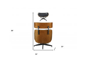 HomeRoots 34" Black and Silver Faux Leather Tufted Swivel Arm Chair With Ottoman – Stylish Comfort & Versatility 347297