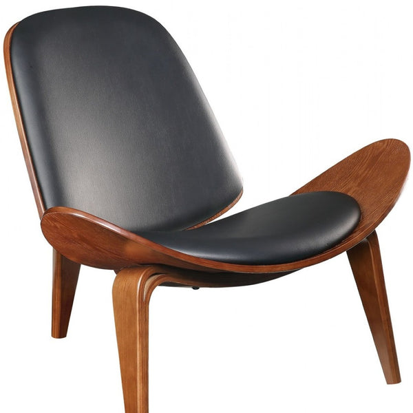 HomeRoots 30" Stylish Black Faux Leather Side Chair with Brown Wooden Legs for Modern Living Spaces & Comfort 347298