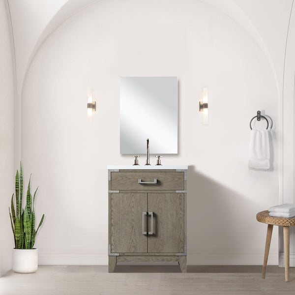 English Elm Grey Oak Single Bath Vanity with Acrylic Countertop, Soft-Close Cabinet, Mirror Included, 24"W B2731S01452