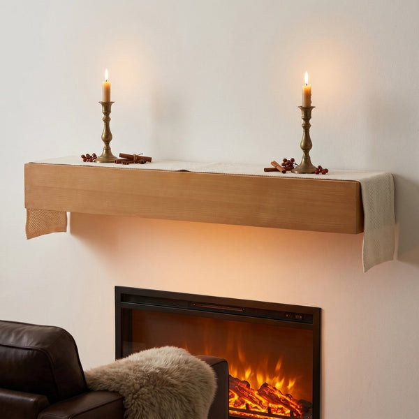 English Elm 48'' Solid Fir Wood Floating Mantel Shelf Farmhouse Style for Living Room Walls Light Brown W2640P386603