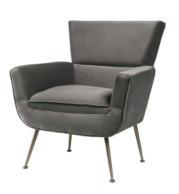 Homeroots 29" X 32" X 36" Gray Velvet Upholstery Metal Leg Accent Chair   347301