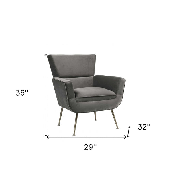 HomeRoots 29" Gray Velvet Arm Chair - Elegant Comfort & Modern Design for Living Rooms, Bedrooms, or Offices 347301