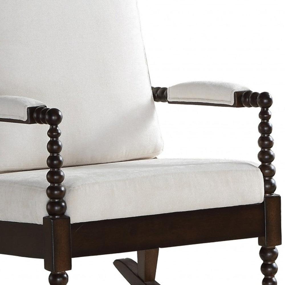 HomeRoots 25" Cream Fabric Upholstered Rocking Chair with Walnut Wood Frame - Timeless Comfort & Style 347302