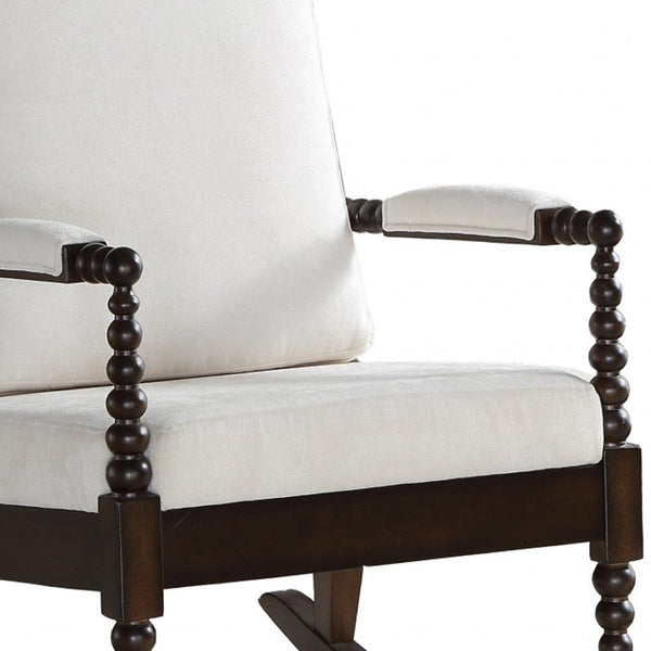 HomeRoots 25" Cream Fabric Upholstered Rocking Chair with Walnut Wood Frame - Timeless Comfort & Style 347302