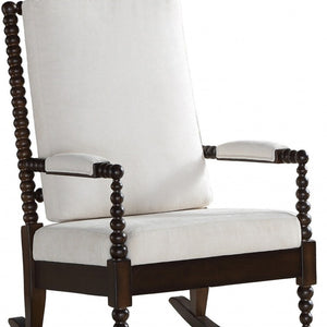 HomeRoots 25" Cream Fabric Upholstered Rocking Chair with Walnut Wood Frame - Timeless Comfort & Style 347302