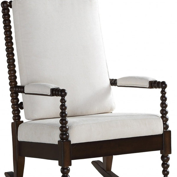 HomeRoots 25" Cream Fabric Upholstered Rocking Chair with Walnut Wood Frame - Timeless Comfort & Style 347302