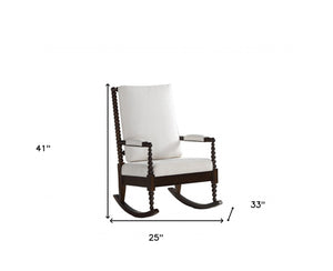 HomeRoots 25" Cream Fabric Upholstered Rocking Chair with Walnut Wood Frame - Timeless Comfort & Style 347302
