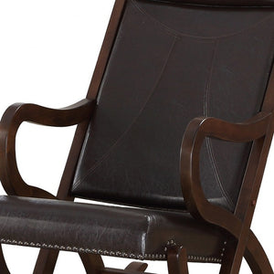 Homeroots Espresso Brown Faux Leather With Walnut Finish Rocking Chair   347304