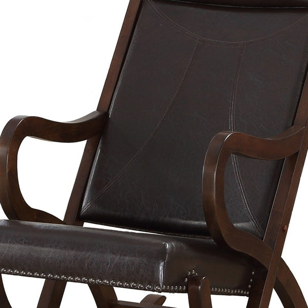 Homeroots Espresso Brown Faux Leather With Walnut Finish Rocking Chair   347304