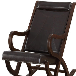 Homeroots Espresso Brown Faux Leather With Walnut Finish Rocking Chair   347304