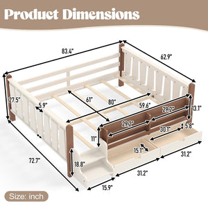 English Elm Queen Bunk Bed with Trundle Solid Pine Kids Car Themed Frame Built-in Bookshelf Beige W1580S00542