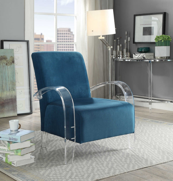 Homeroots Teal Velvet Clear Arm Accent Chair   347306