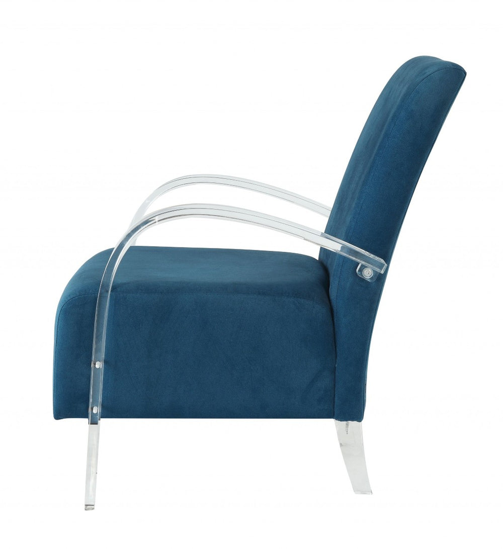 HomeRoots 30" Blue Velvet Arm Chair - Elegant Modern Design with Comfortable Cushions & Sleek Acrylic Legs 347306