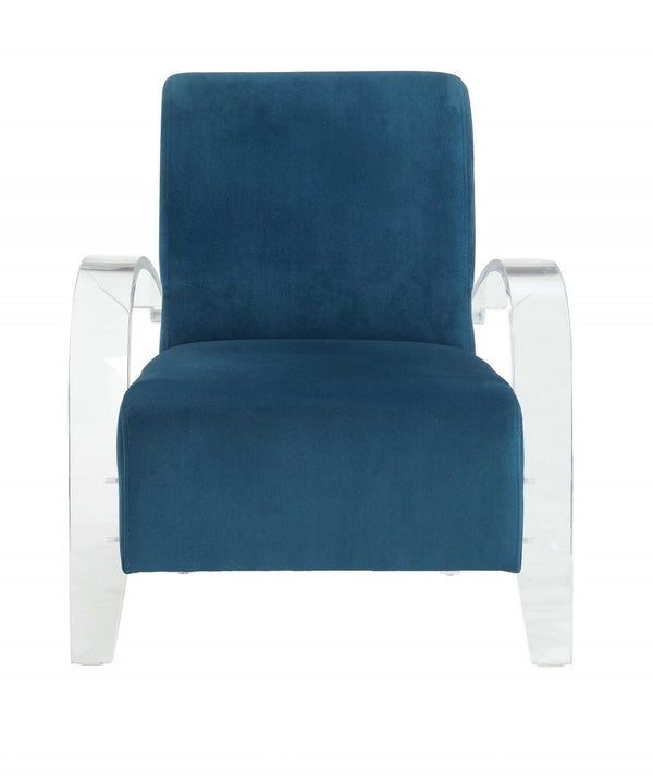 HomeRoots 30" Blue Velvet Arm Chair - Elegant Modern Design with Comfortable Cushions & Sleek Acrylic Legs 347306