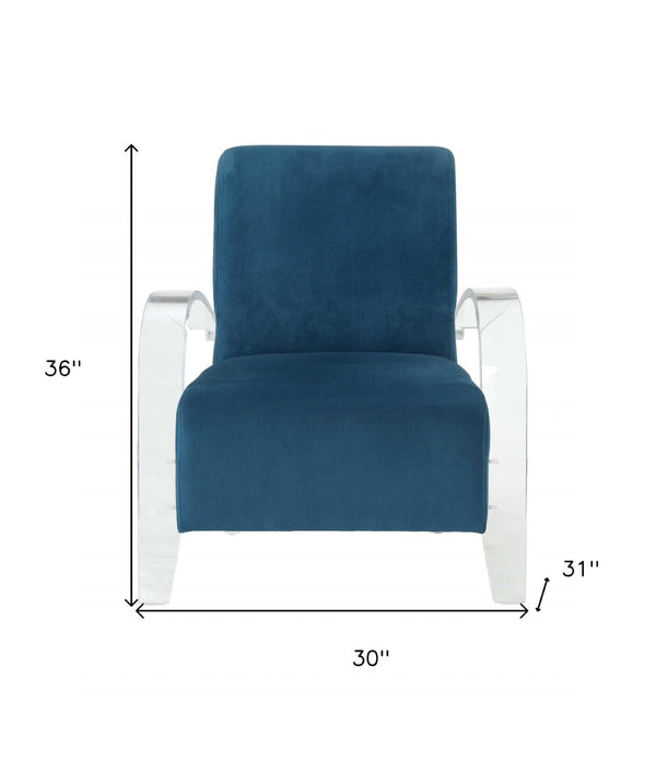 HomeRoots 30" Blue Velvet Arm Chair - Elegant Modern Design with Comfortable Cushions & Sleek Acrylic Legs 347306