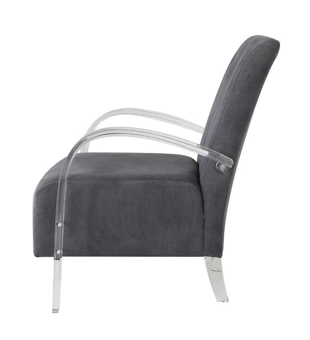HomeRoots 30" Charcoal Velvet Arm Chair with Champagne Legs - Modern Elegance for Living Rooms & Offices 347307