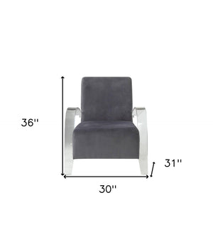 HomeRoots 30" Charcoal Velvet Arm Chair with Champagne Legs - Modern Elegance for Living Rooms & Offices 347307