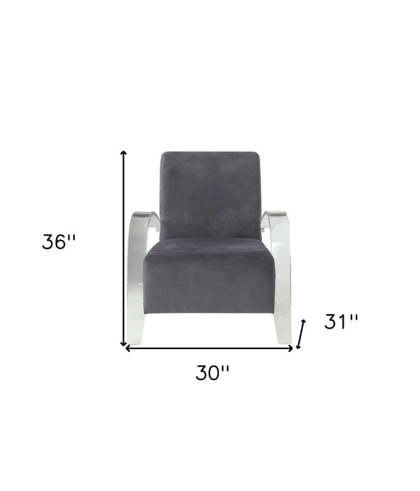 HomeRoots 30" Charcoal Velvet Arm Chair with Champagne Legs - Modern Elegance for Living Rooms & Offices 347307
