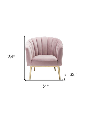 Homeroots 31" Pink And Copper Velvet Tufted Barrel Chair   347308