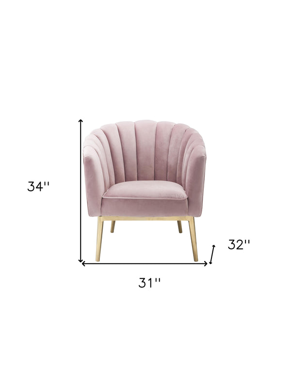 Homeroots 31" Pink And Copper Velvet Tufted Barrel Chair   347308