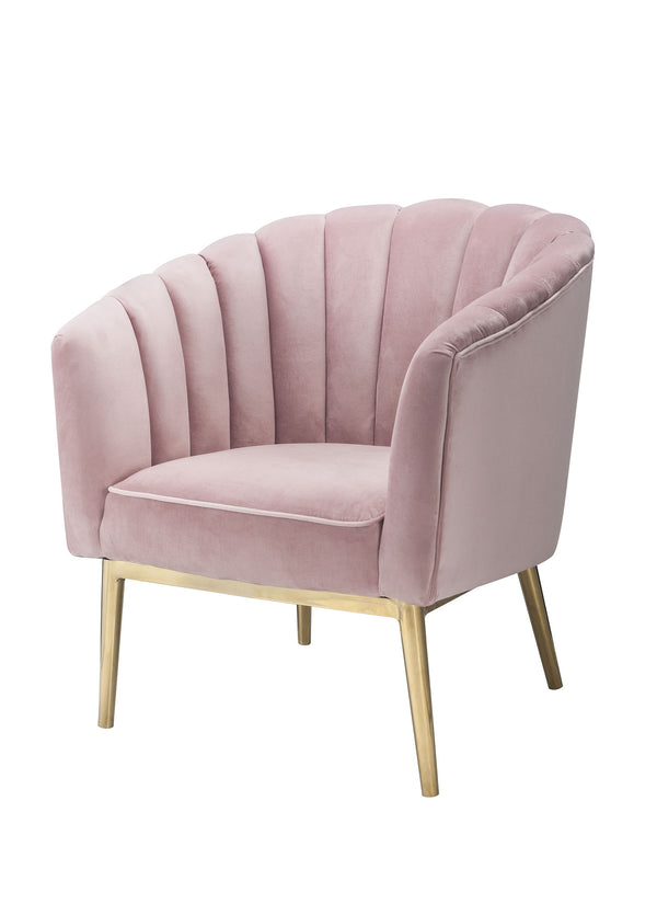 Homeroots 31" Pink And Copper Velvet Tufted Barrel Chair   347308