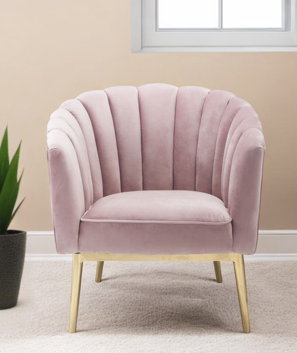Homeroots 31" Pink And Copper Velvet Tufted Barrel Chair   347308