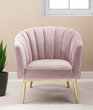 Homeroots 31" Pink And Copper Velvet Tufted Barrel Chair   347308