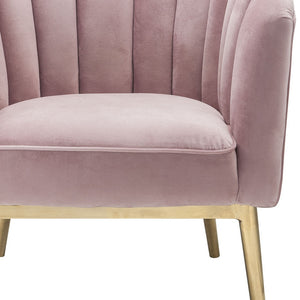 Homeroots 31" Pink And Copper Velvet Tufted Barrel Chair   347308
